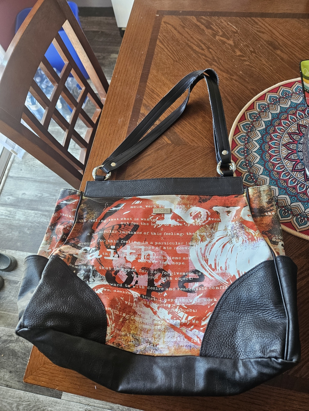Miche Printed Tote Bag in Orange and Black